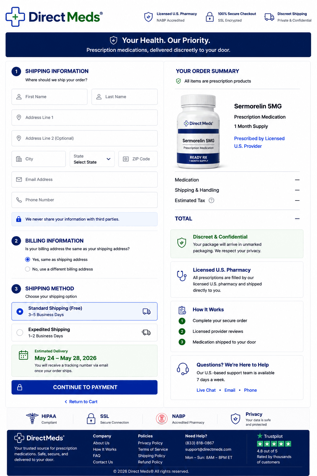 Direct Meds Checkout Page